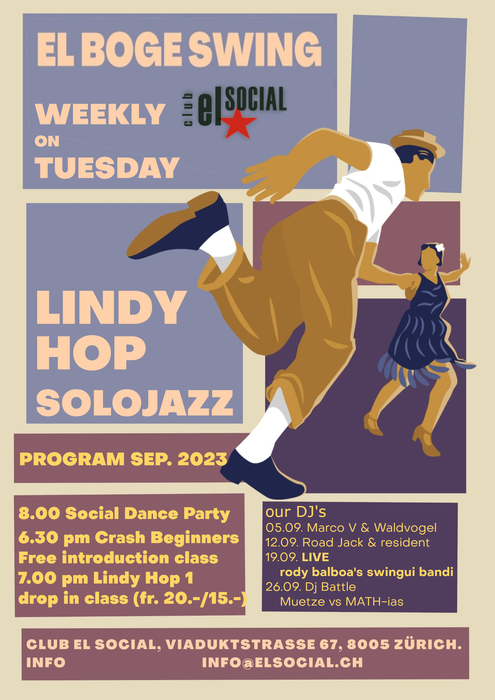 Monatsprogram September 2023 El Boge Swing Zürich Lindy Hop